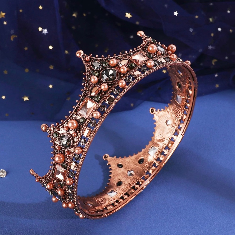 Men’s Vintage Rhinestones Pearl Wedding Crown, Birthday Party, Prom, Husband,Dad - Picture 2 of 3